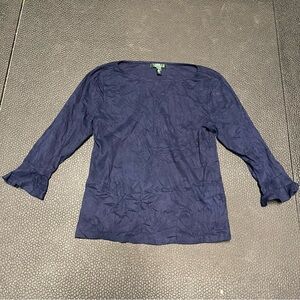 Ralph Lauren Blue 3/4 Sleeve Cuffed Blouse